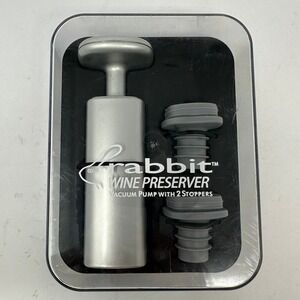 Rabbit‎ Wine Preserver Vacuum Pump with 2 Stoppers Silver Metrokane 5405